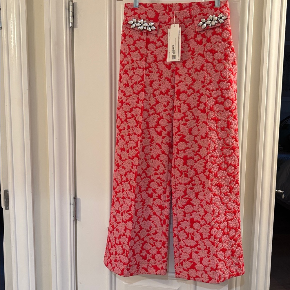 NWT Zara Brocade Crystal pocket Pants - Picture 2 of 11